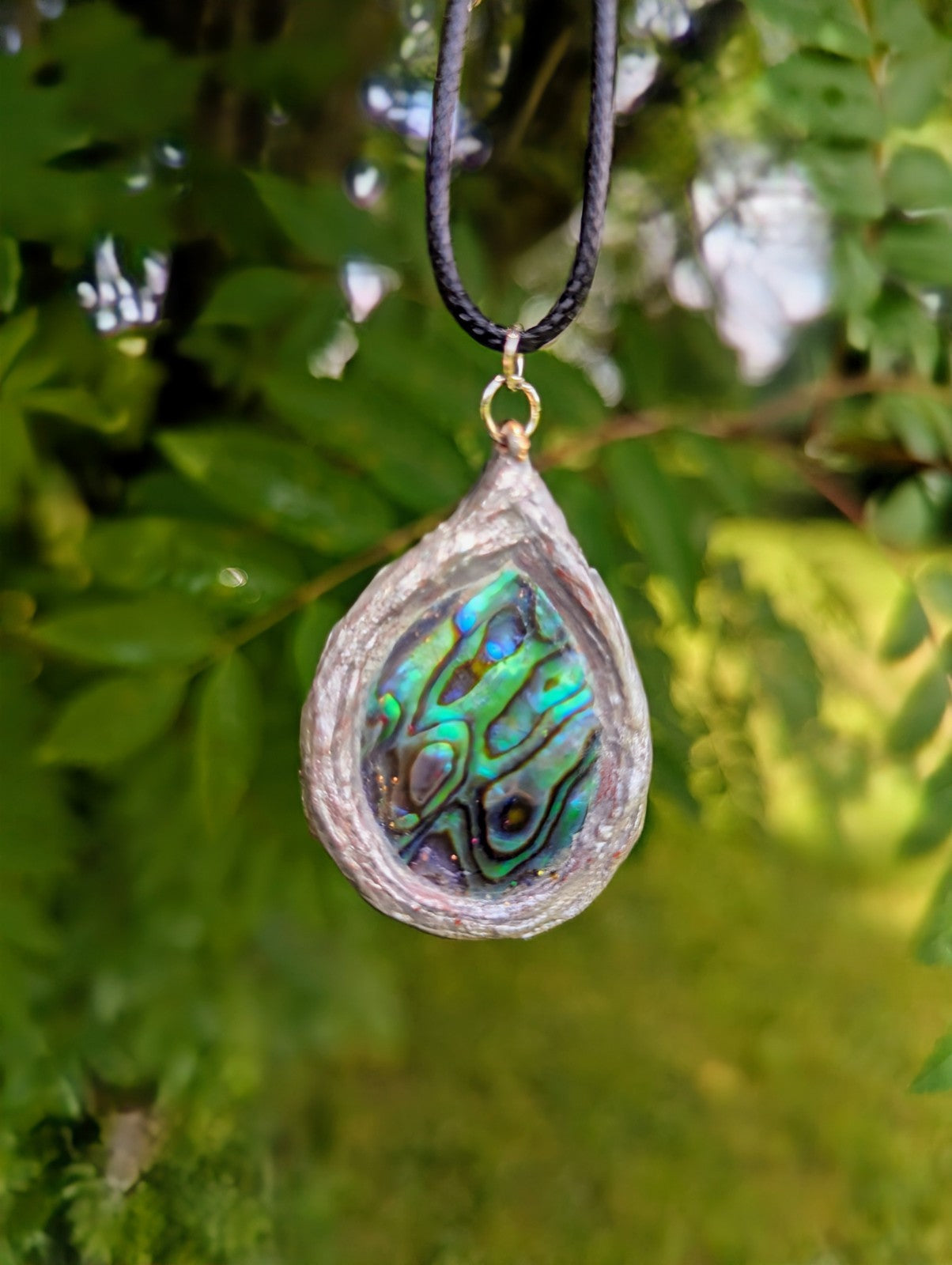 Rare Abalone Shell Pendant, With  Hand Painted Terracotta Clay Frame