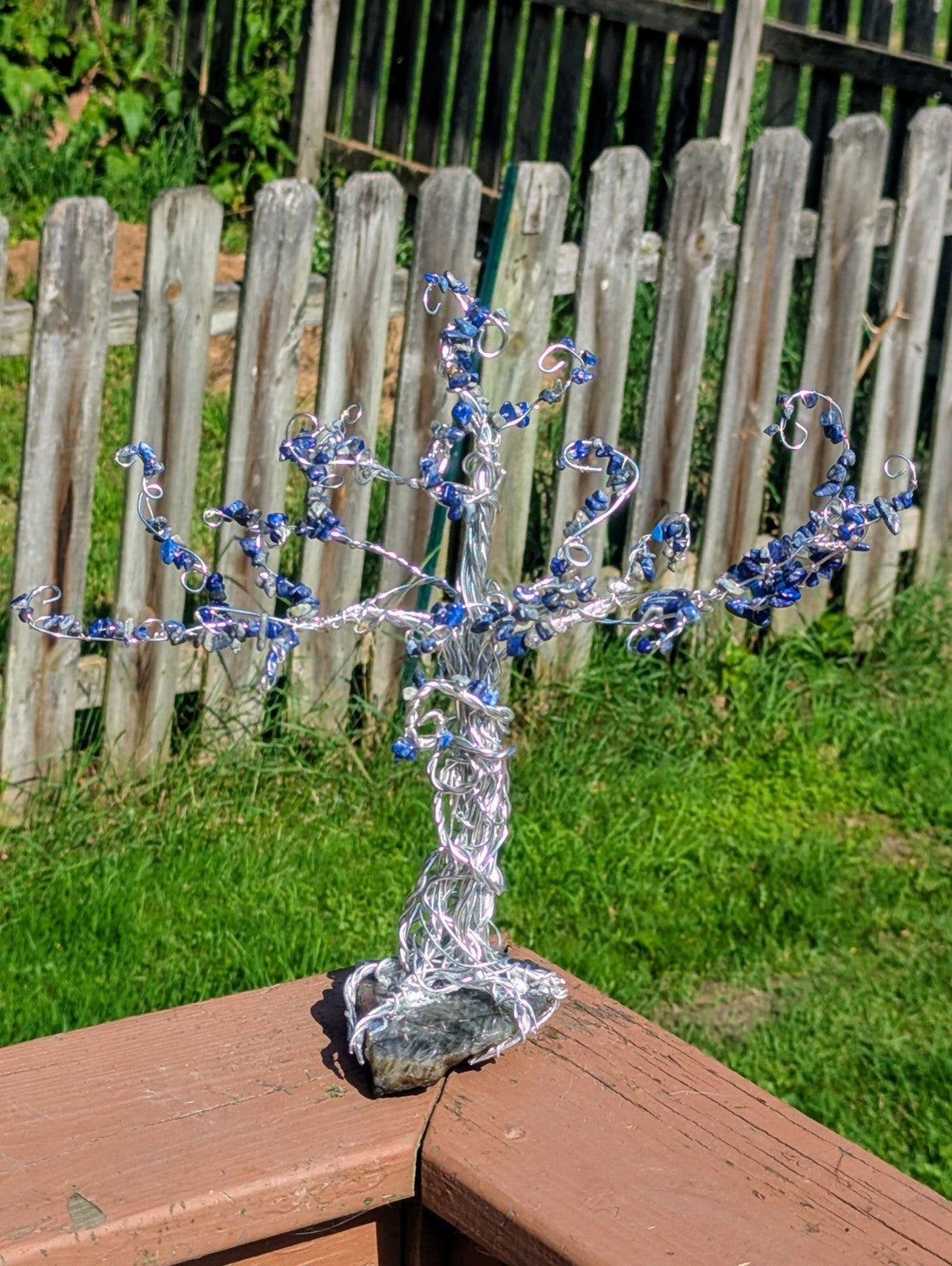 Lapis & Labradorite Gemstone Tree: Wire Art for Protection & Intuition, Reiki