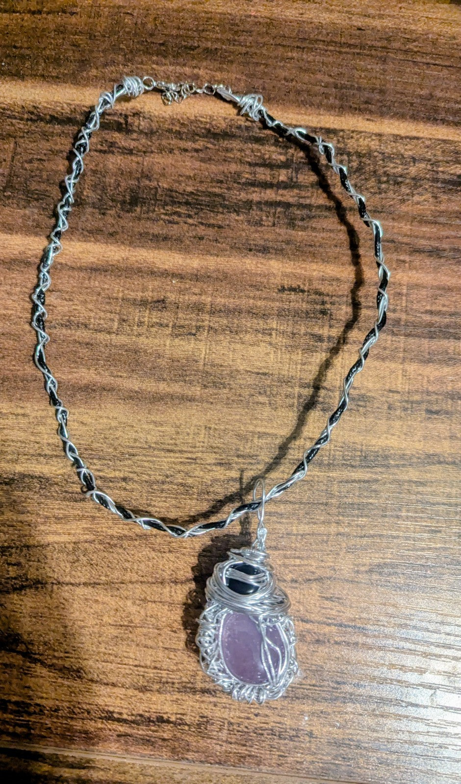Amethyst and Obsidian Wire Wrapped Pendant, For Protection and Serenity
