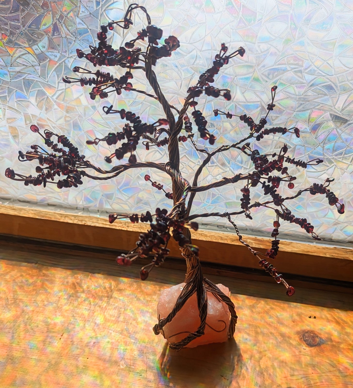 Rose Quartz and Garnet WireWrapped Tree: for Passionate Love