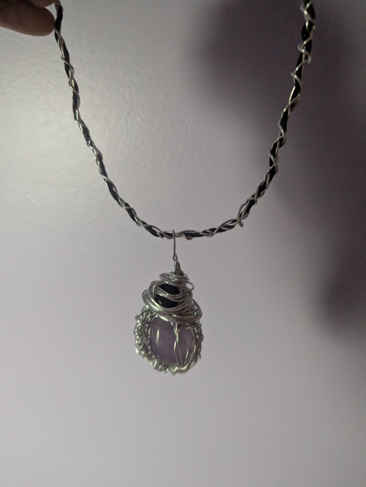Amethyst and Obsidian Wire Wrapped Pendant, For Protection and Serenity