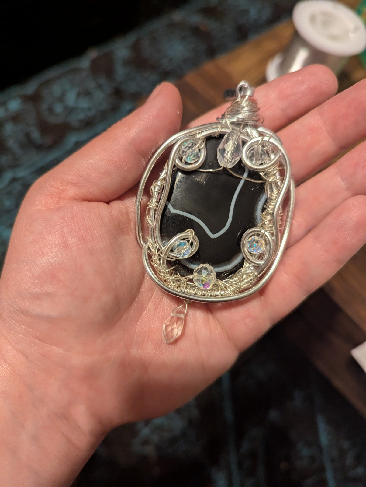 Handmade Black Banded Agate Necklace, for Root Chakra, Healing Crystal