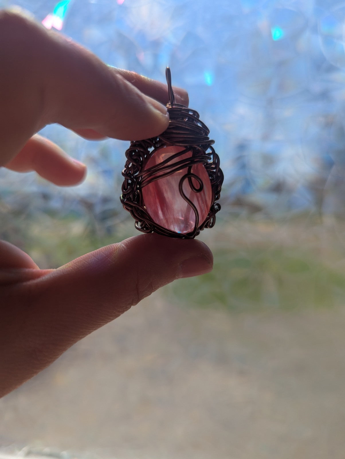 Cherry Quartz Wirewrapped Necklace, For Inner Strength and Emotional Stability