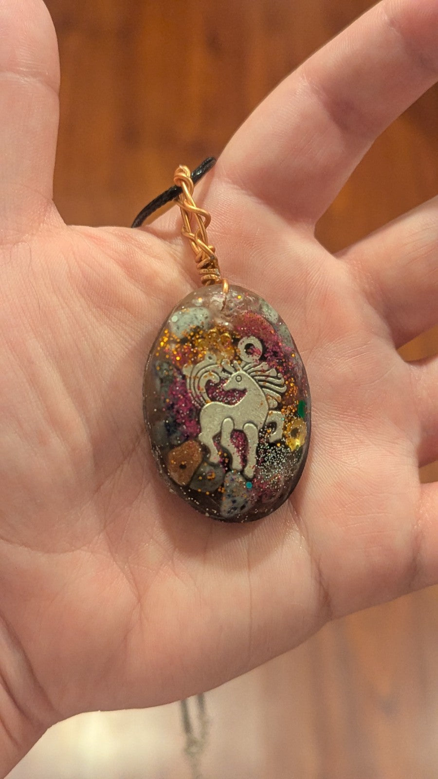 Lapis and Goldstone, Horse, Handmade Orgonite Necklace