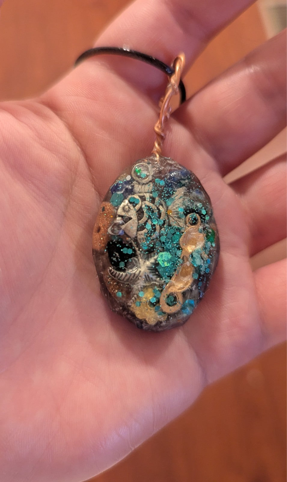 Lapis and Goldstone, Ocean, Handmade Orgonite Necklace