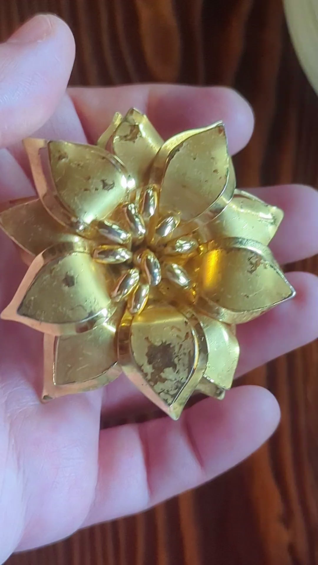 Vintage Golden Flower Pin, Costume Jewelry