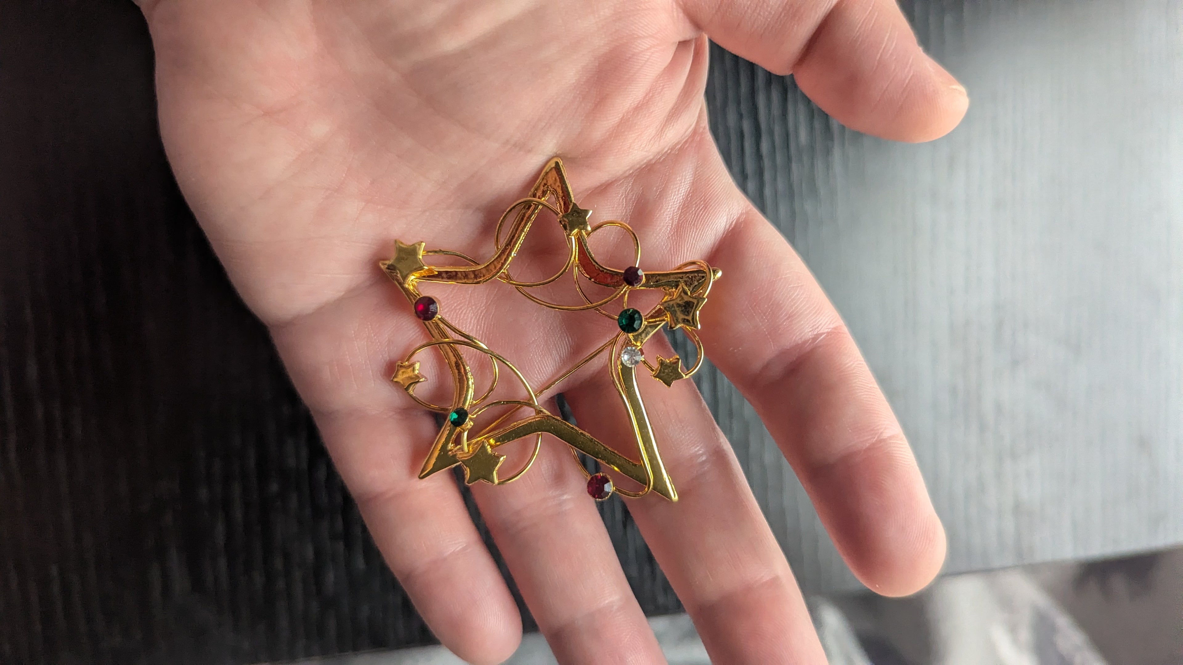 Vintage Star Pin With Colored Rhinestones, Magical Vibes