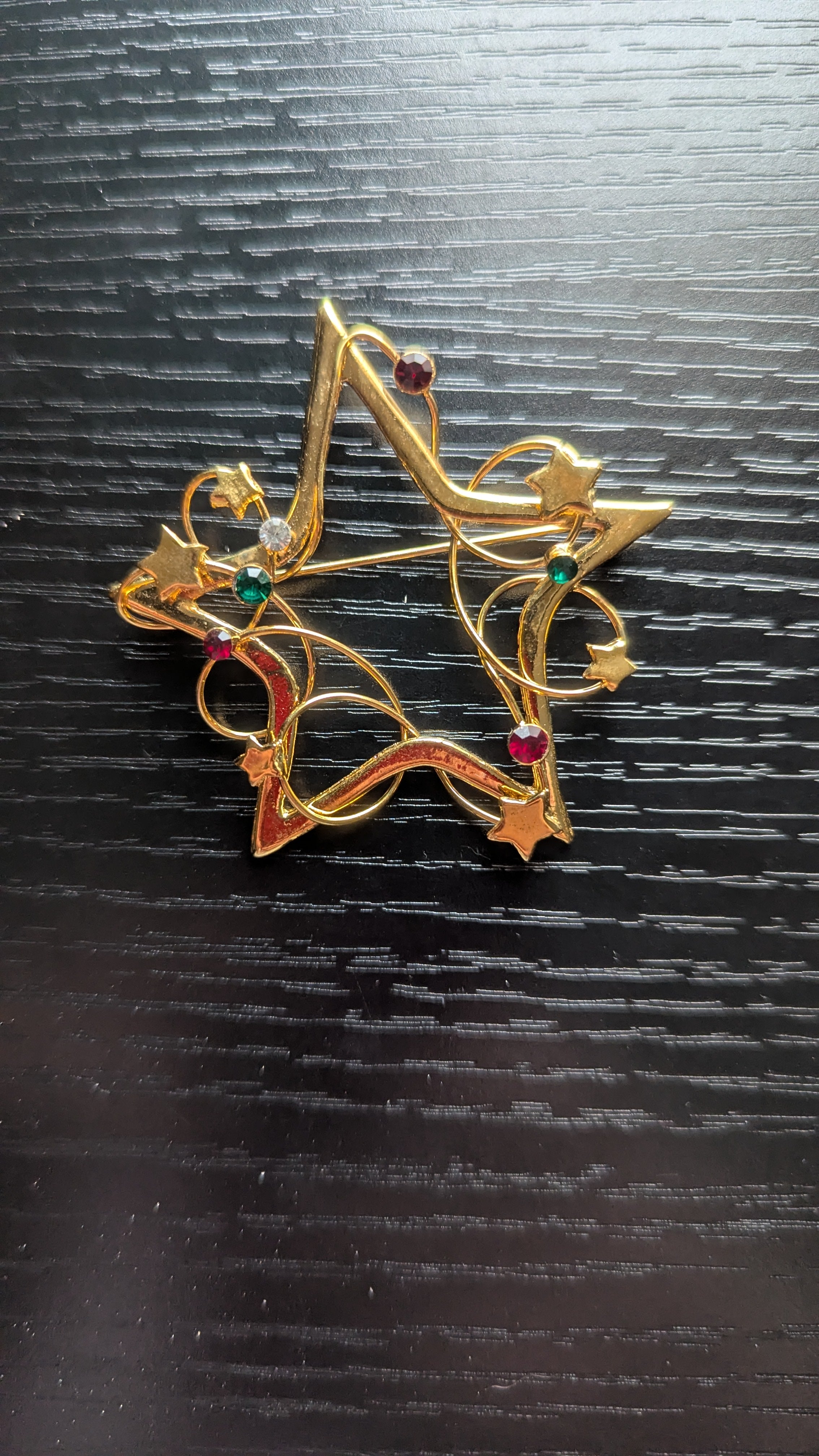 Vintage Star Pin With Colored Rhinestones, Magical Vibes