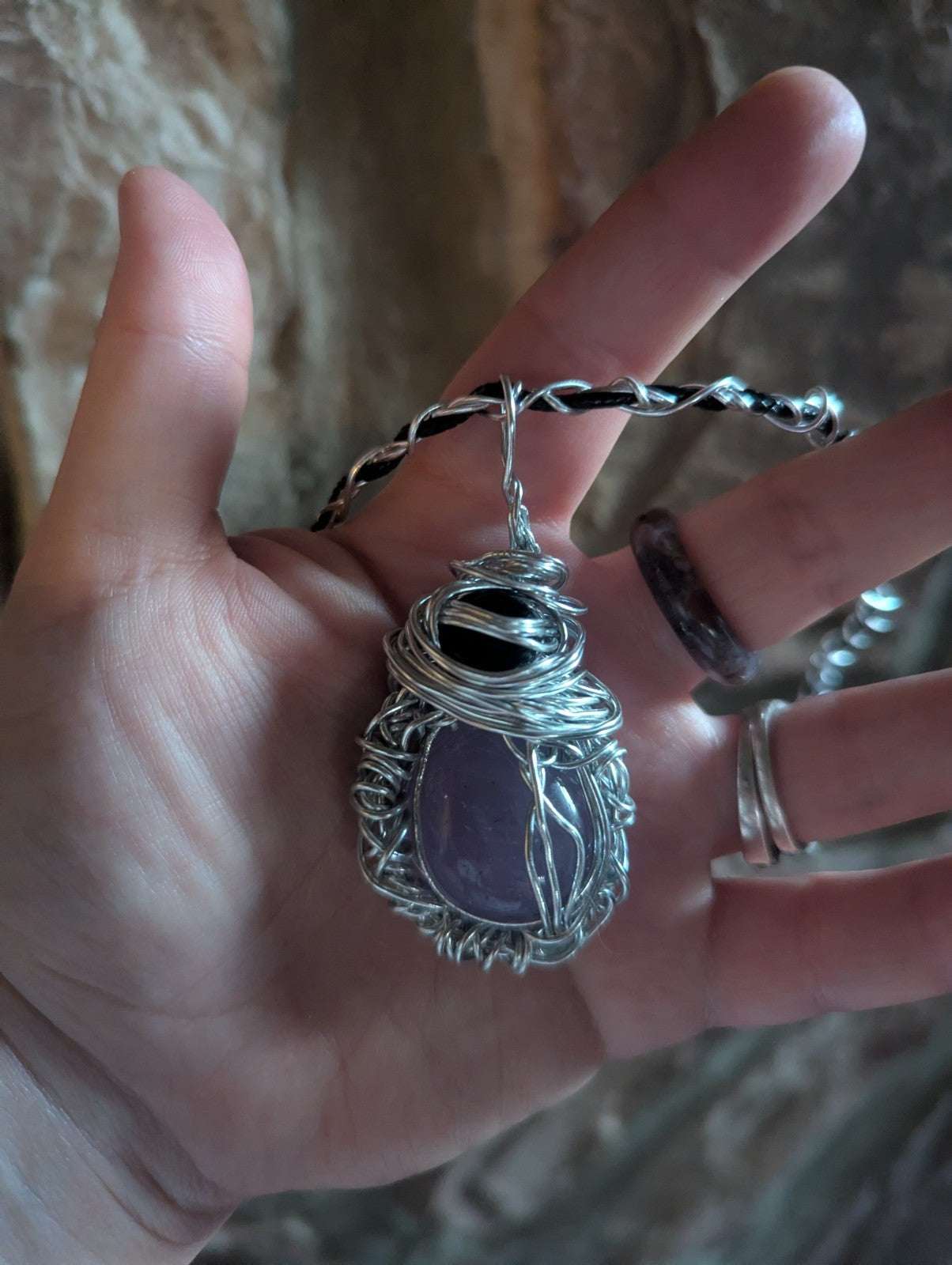 Amethyst and Obsidian Wire Wrapped Pendant, For Protection and Serenity | Crystal Arborist