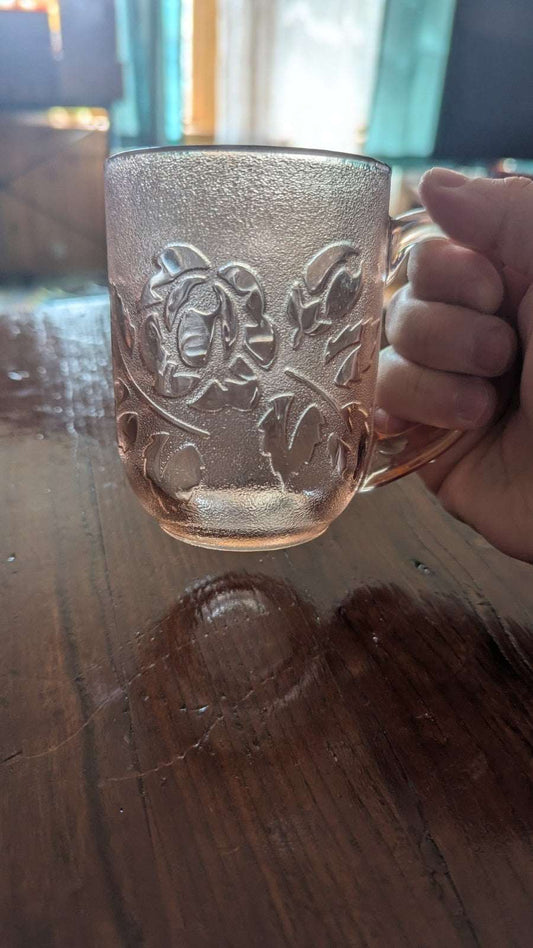 Vintage Pink Depression Glass Rose Rosaline Mugs Arcoroc France 8oz | Crystal Arborist