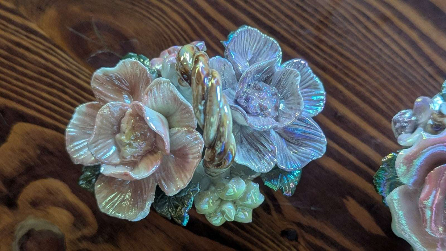 Pearly Flower Basket Sculptures, Knickknacks, Vintage | Crystal Arborist