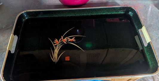 Three Vintage Oriental Style Serving Trays, Beautiful Green | Crystal Arborist