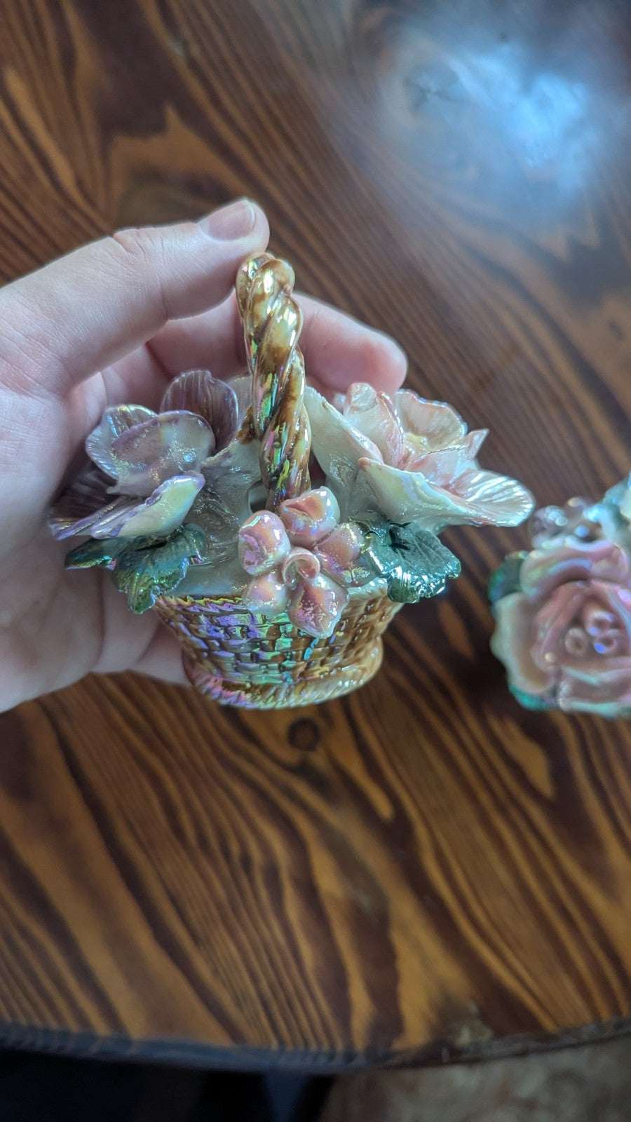Pearly Flower Basket Sculptures, Knickknacks, Vintage | Crystal Arborist