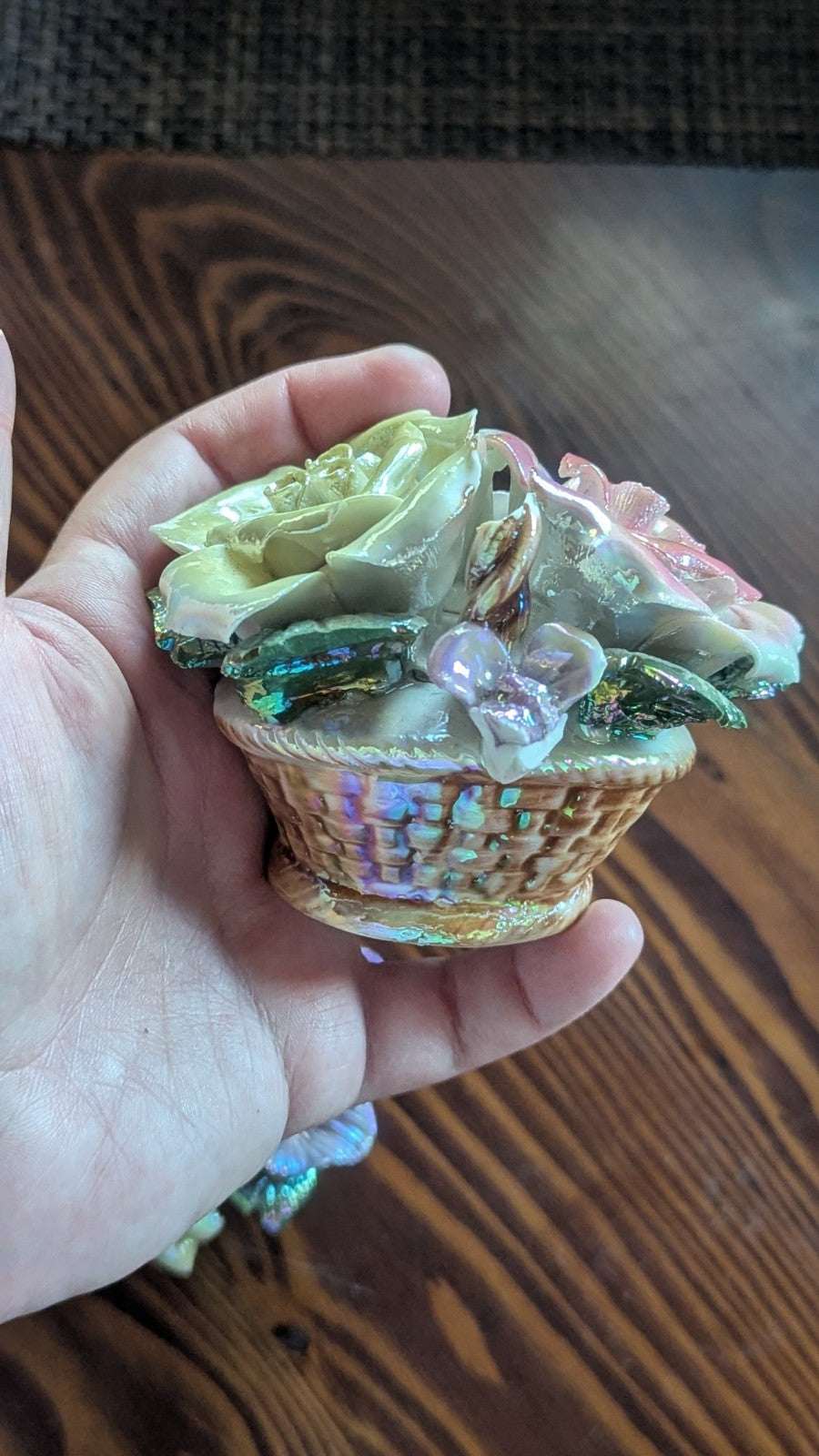 Pearly Flower Basket Sculptures, Knickknacks, Vintage | Crystal Arborist