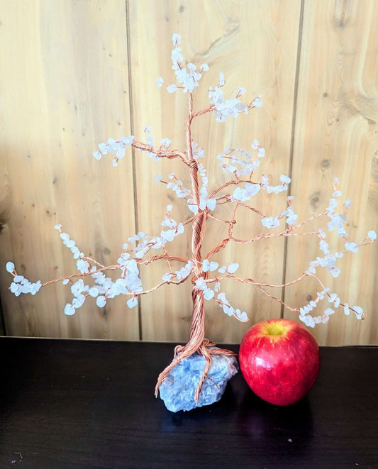 Serene WireWrapped Tree: White Jade &Blue Calcite Gemstone for Peace& Prosperity | Crystal Arborist