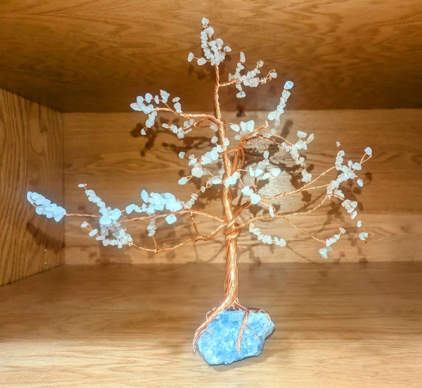 Serene WireWrapped Tree: White Jade &Blue Calcite Gemstone for Peace& Prosperity | Crystal Arborist
