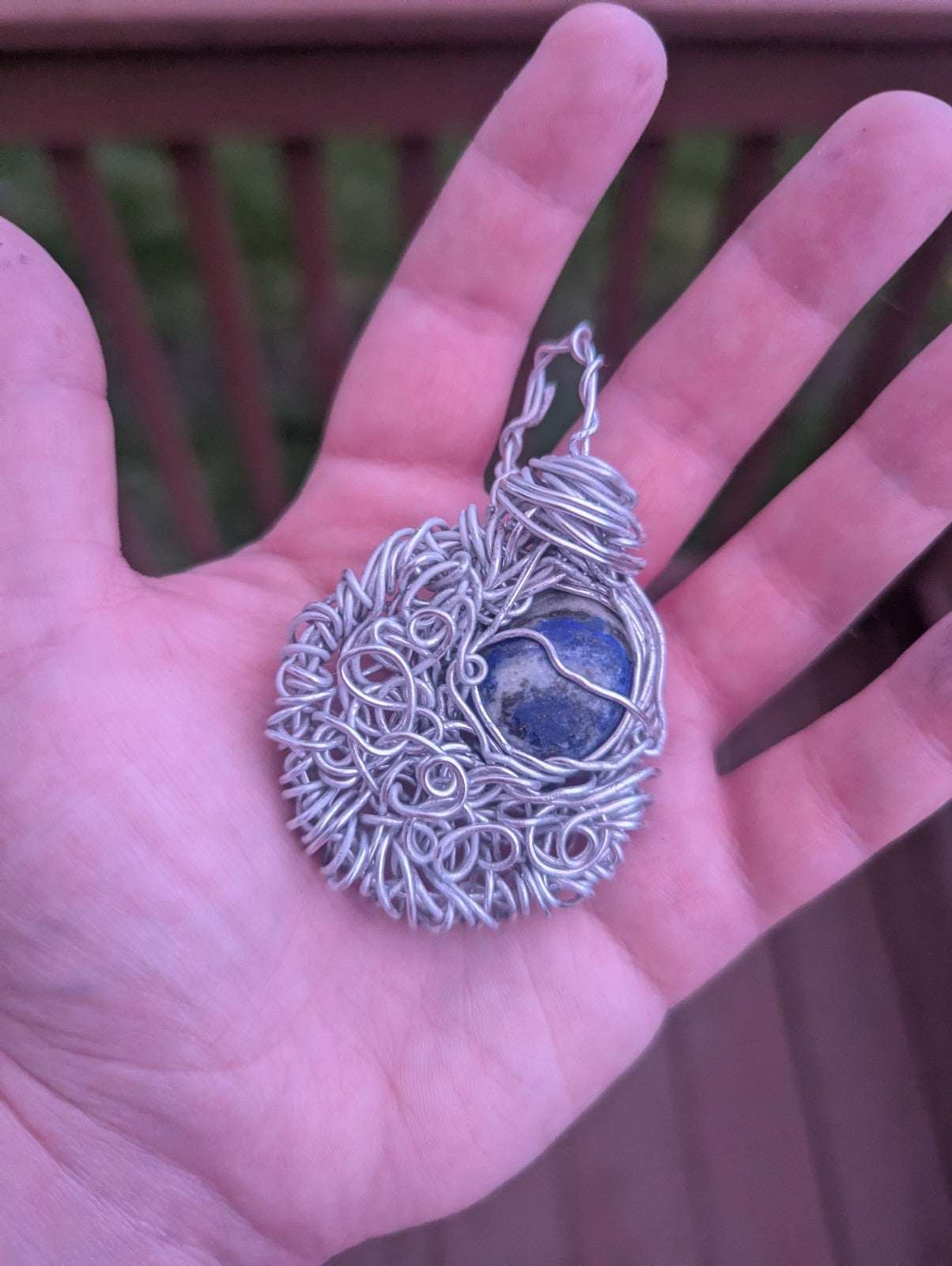 Lapis Lazuli Crescent Moon Wire Necklace for Wealth and Prosperity | Crystal Arborist