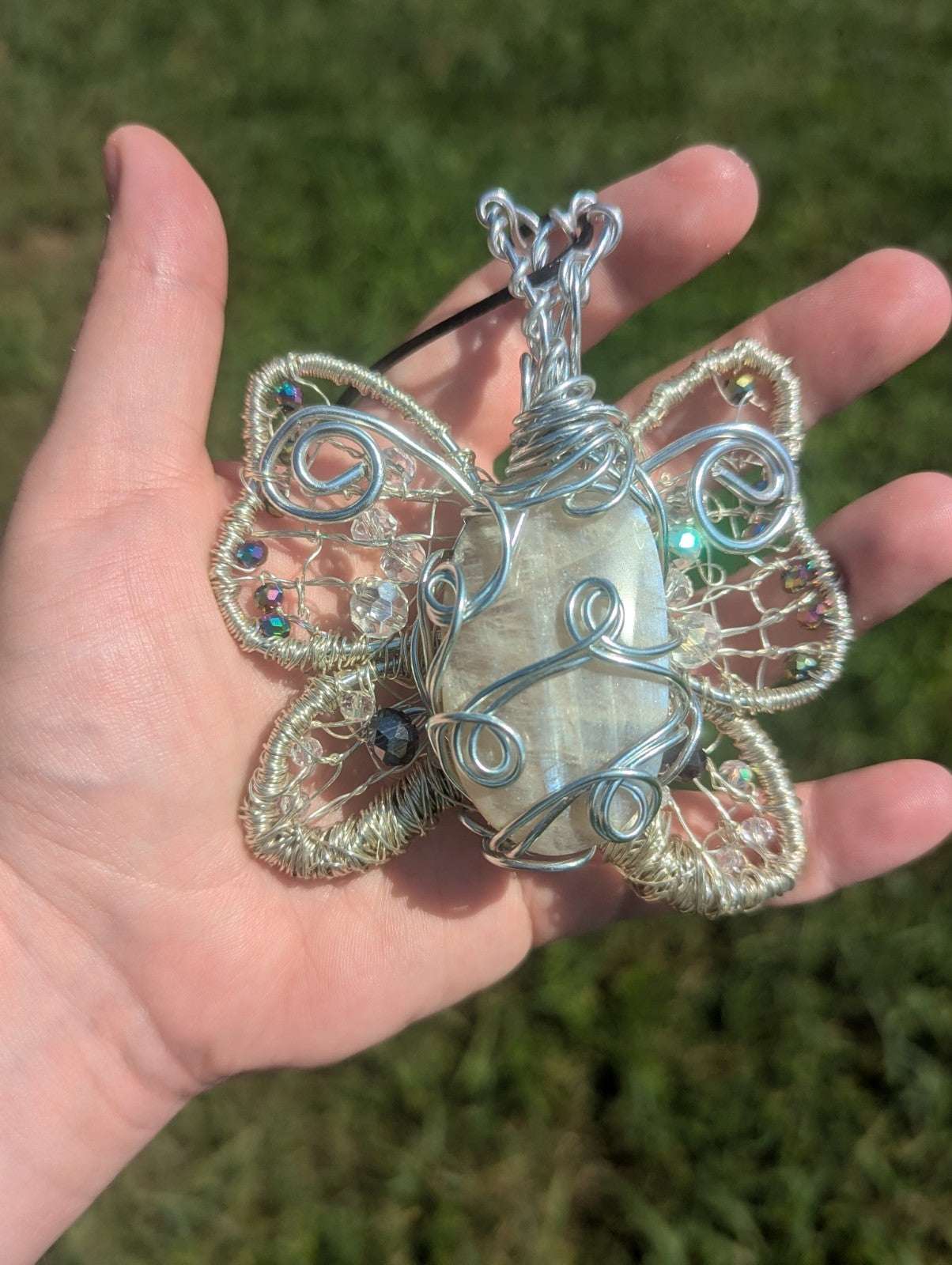 Handmade Sun and Moonstone Butterfly Necklace | Crystal Arborist