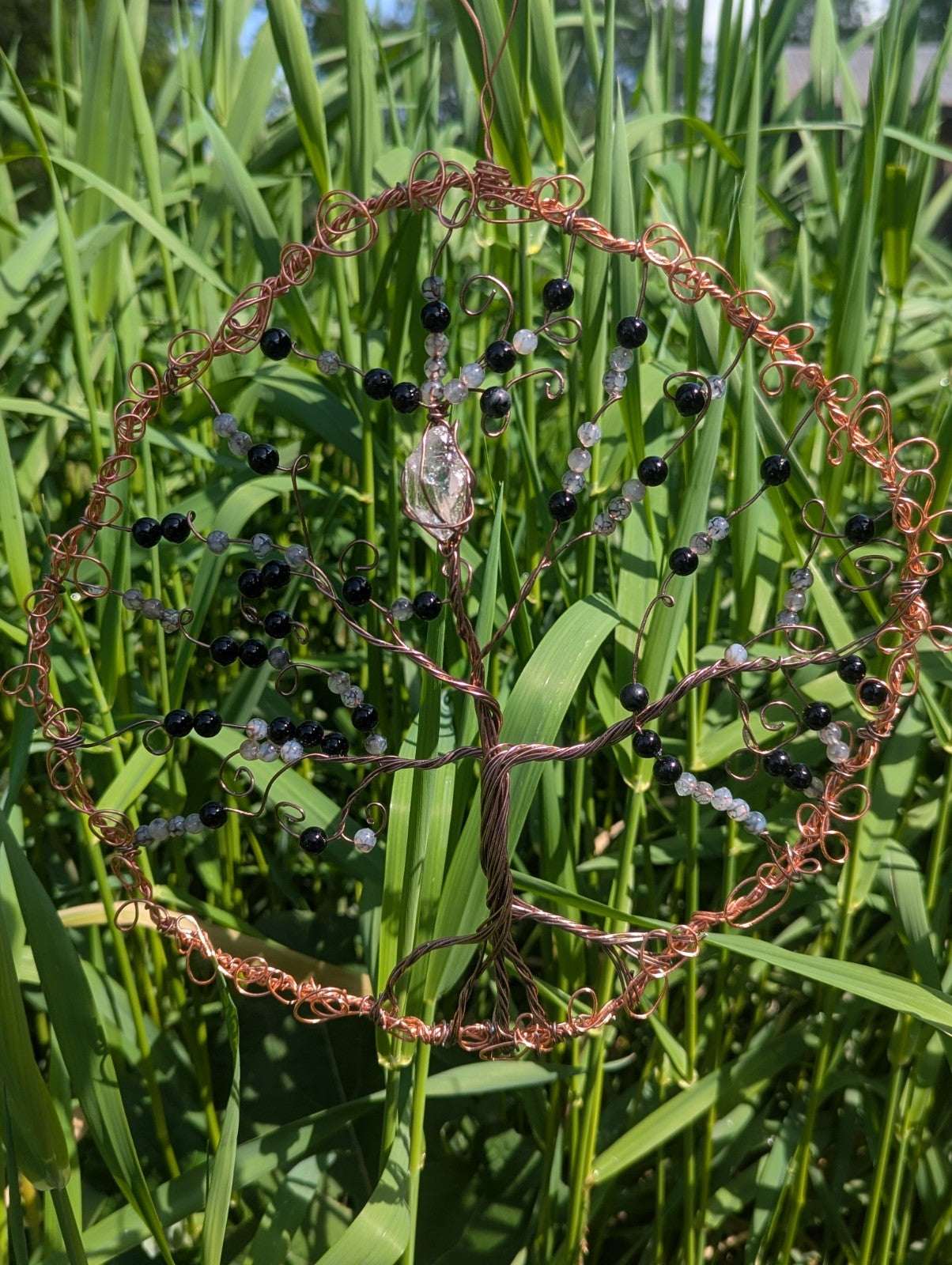 Black Onyx & Dragon Vein Agate Wall Decor For Luck, Balance, and Protection | Crystal Arborist