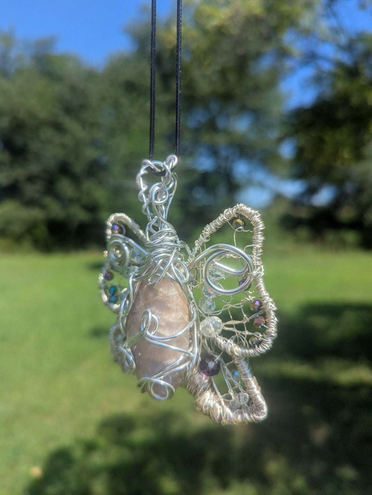 Handmade Sun and Moonstone Butterfly Necklace | Crystal Arborist