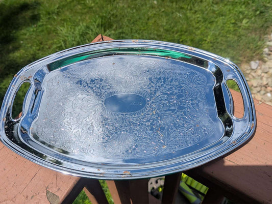 Vintage Silver Metal Serving Tray, Irvinware, Made in the USA | Crystal Arborist