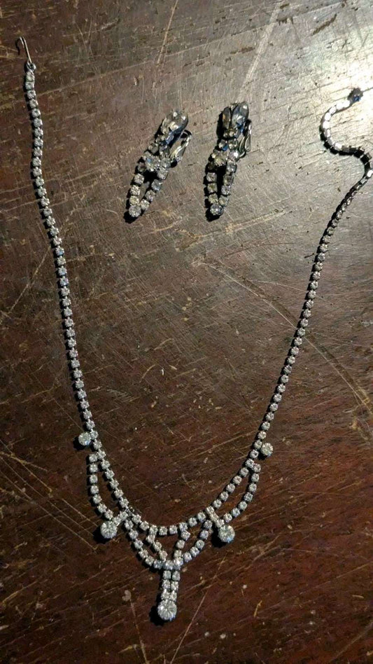 Vintage Rhinestone Choker Necklace With Matching Clip-on Earings | Crystal Arborist