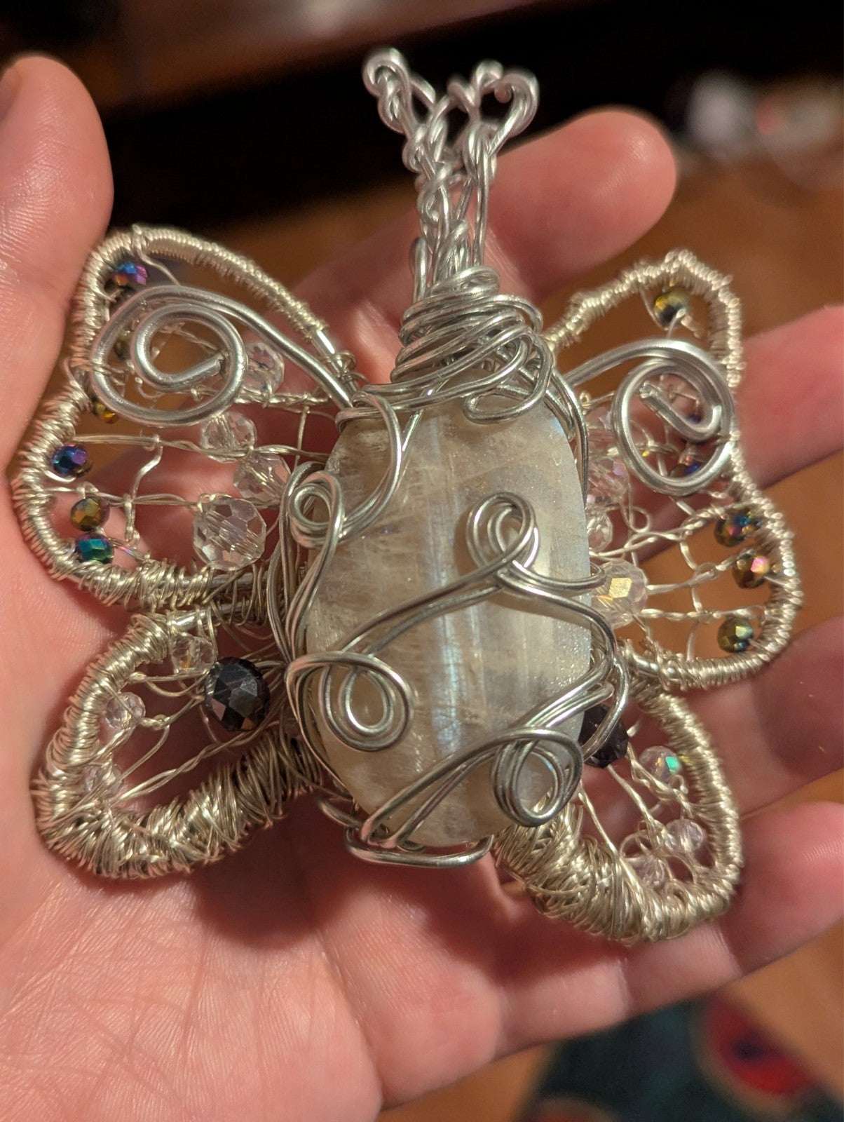 Handmade Sun and Moonstone Butterfly Necklace | Crystal Arborist