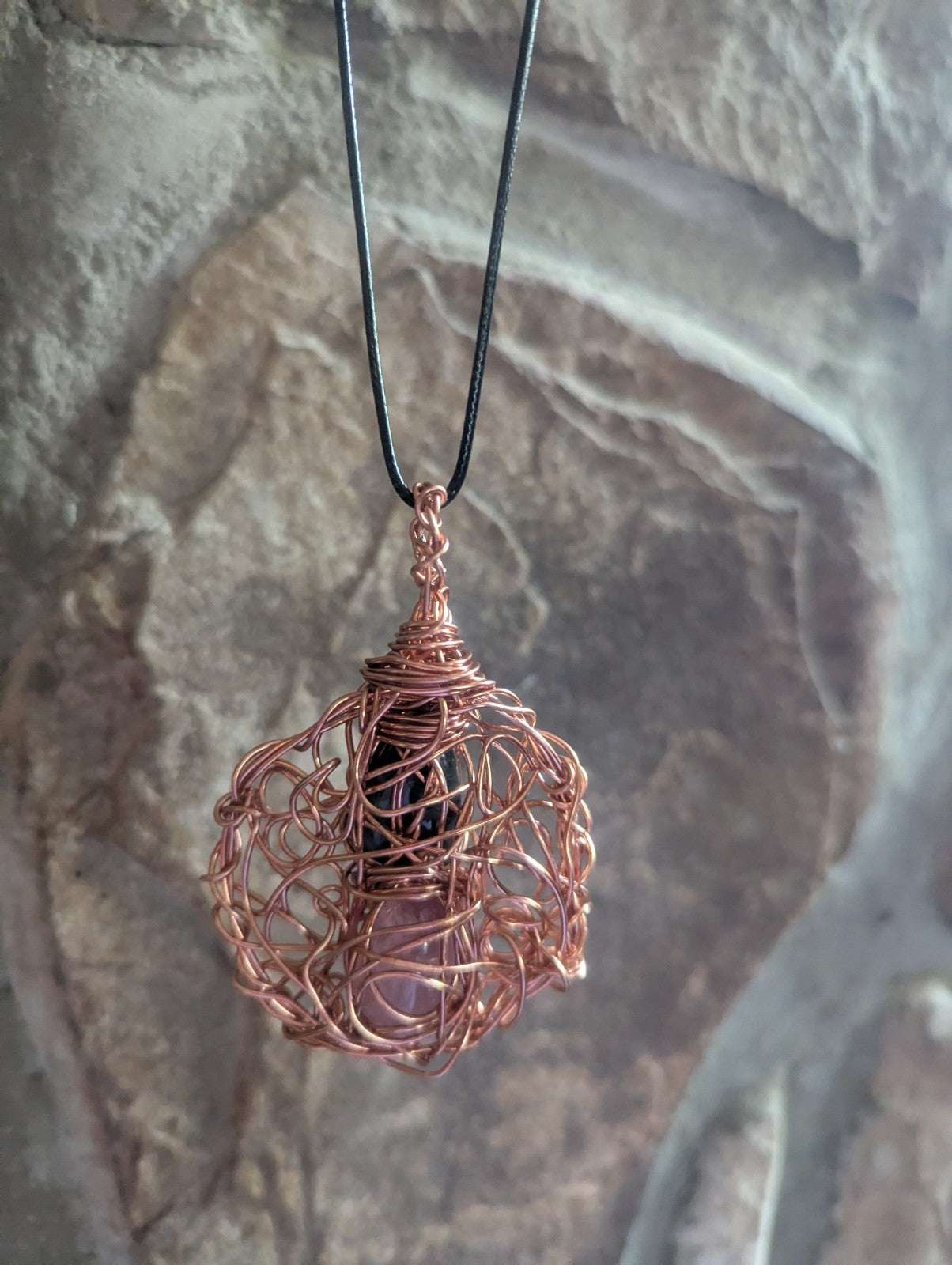 Africa Bloodstone and Cherry Quartz Wire Pendant For Balance and Harmony | Crystal Arborist