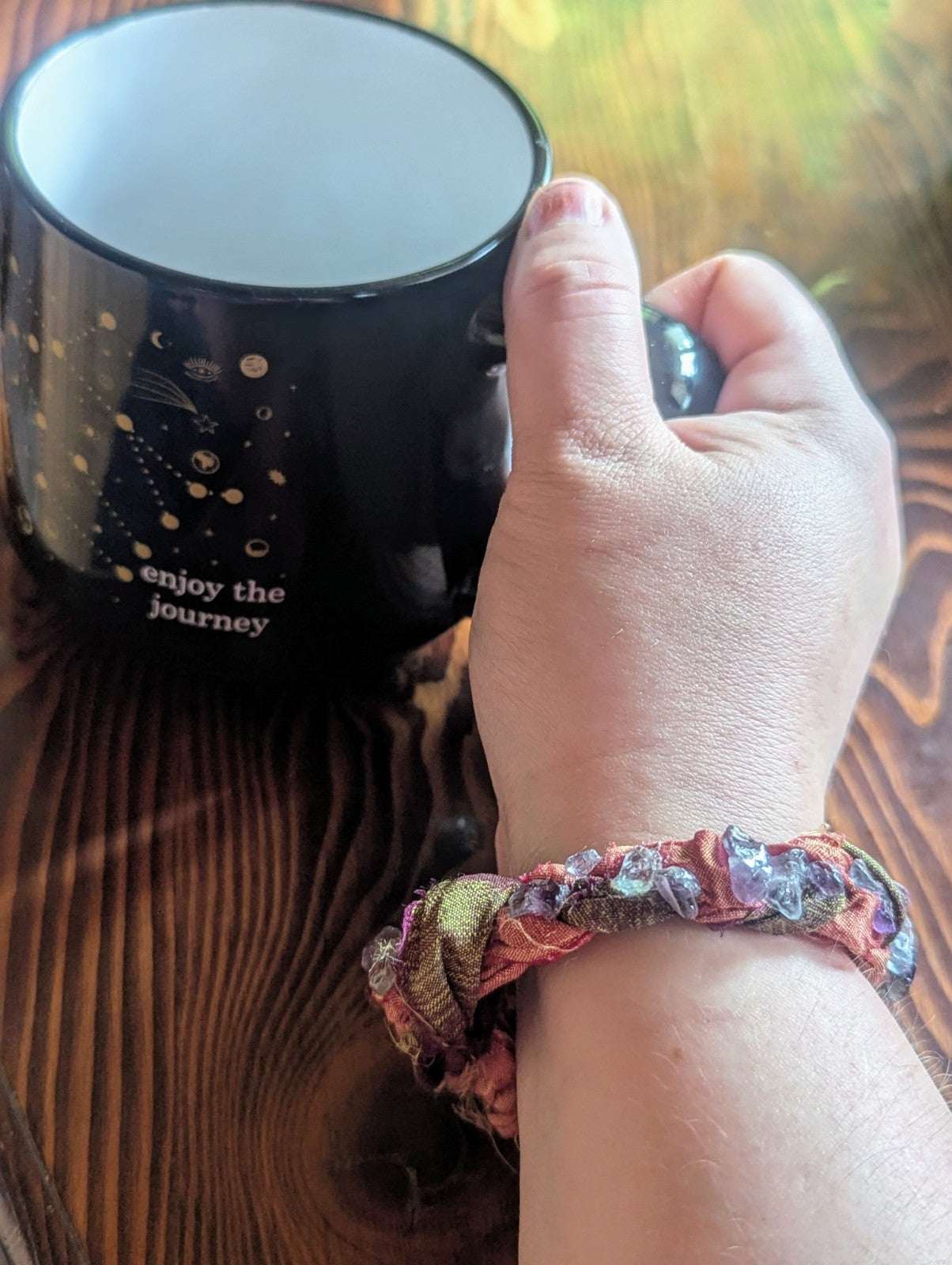 Aquamarine and Amethyst Sari Silk Braided Bracelet | Crystal Arborist