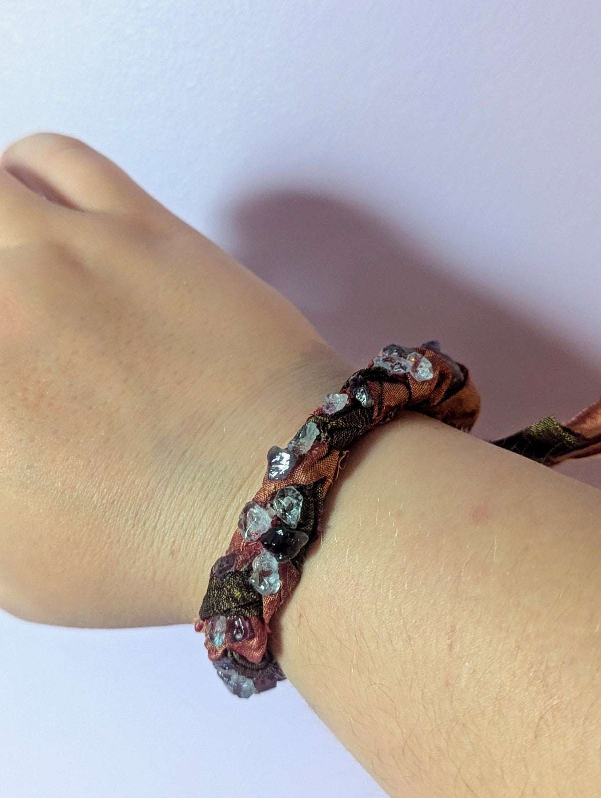 Aquamarine and Amethyst Sari Silk Braided Bracelet | Crystal Arborist