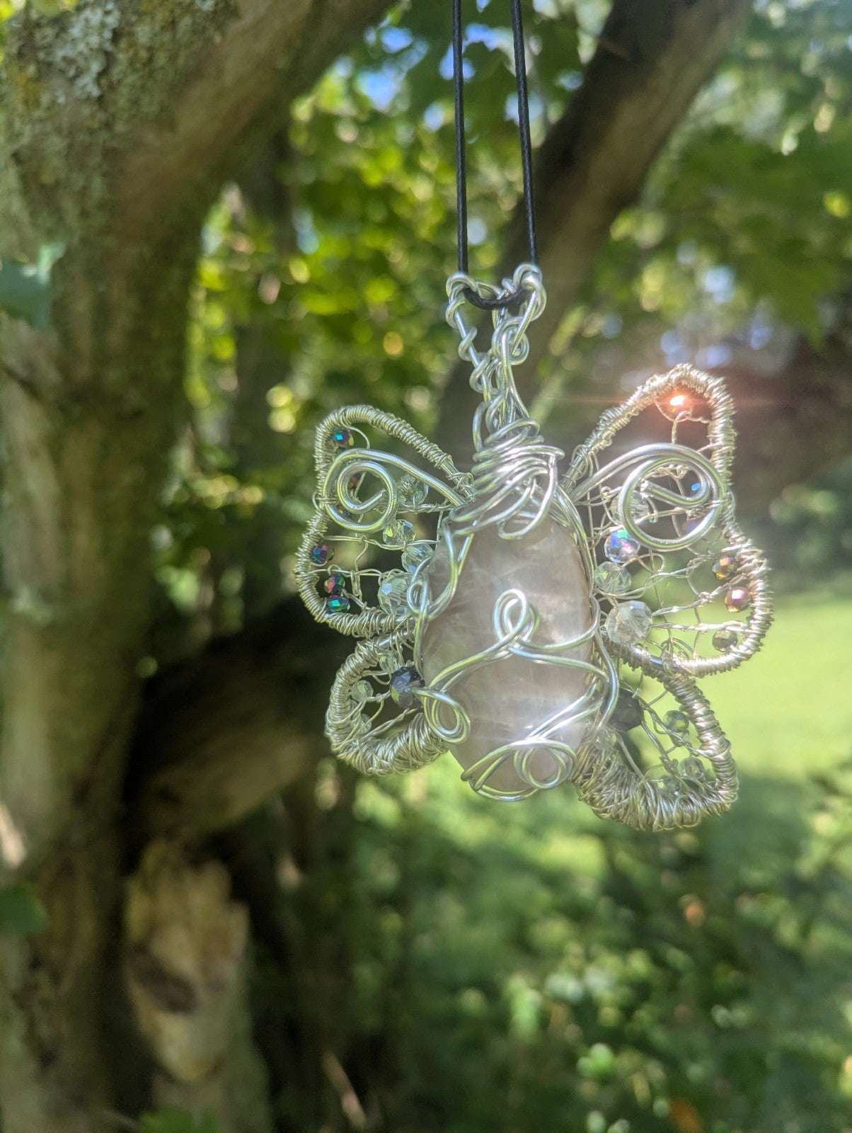 Handmade Sun and Moonstone Butterfly Necklace | Crystal Arborist