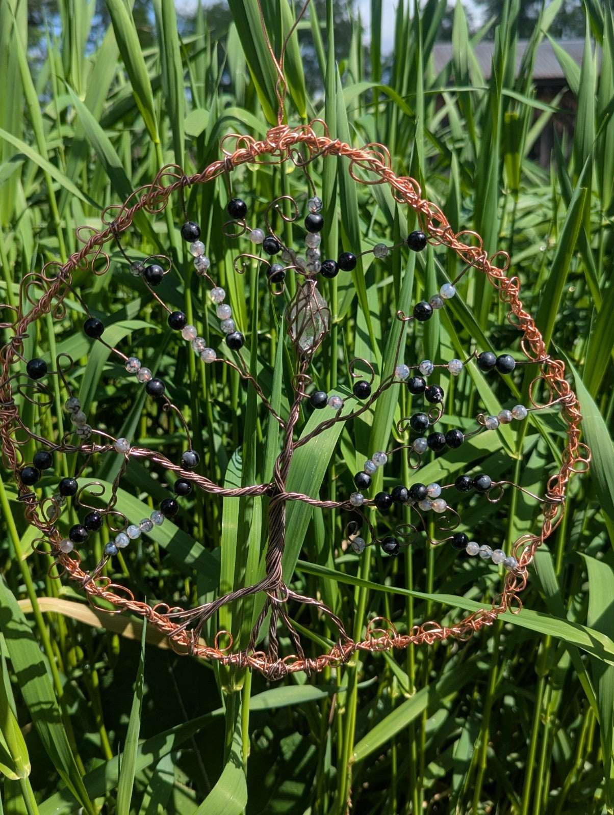 Black Onyx & Dragon Vein Agate Wall Decor For Luck, Balance, and Protection | Crystal Arborist