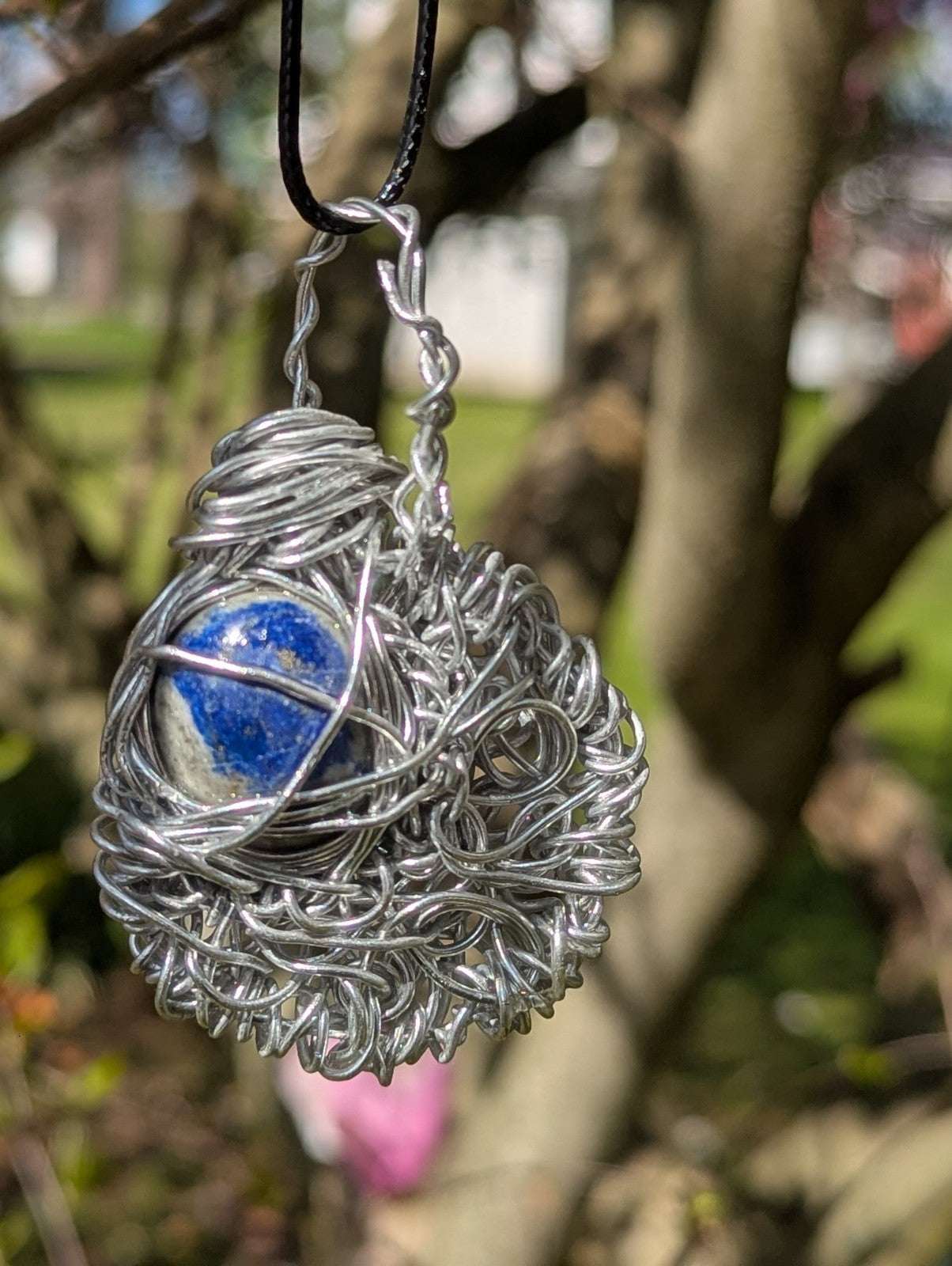 Lapis Lazuli Crescent Moon Wire Necklace for Wealth and Prosperity | Crystal Arborist