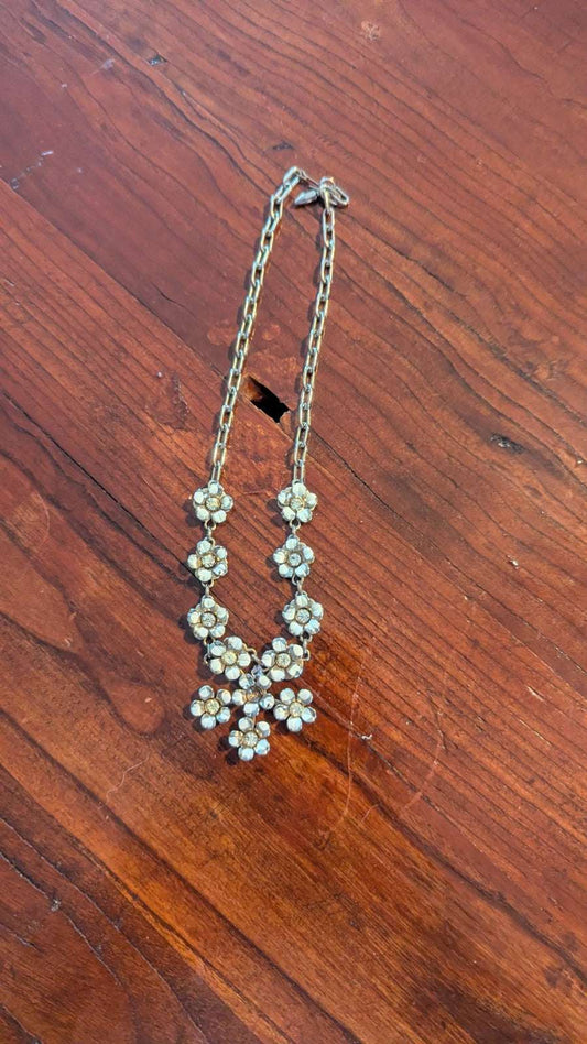 White Floral Vintage Necklace With Rhinestones | Crystal Arborist