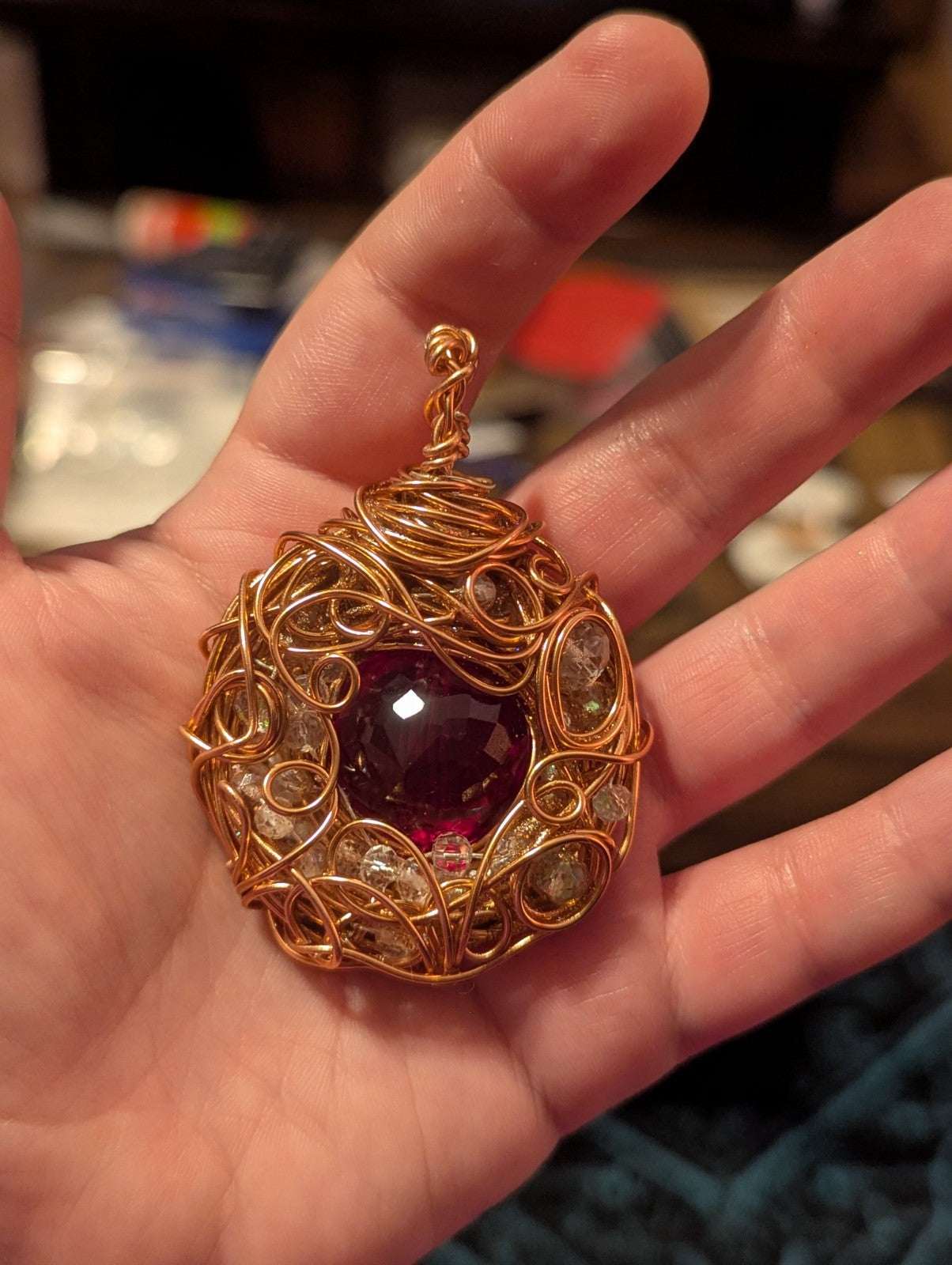 Handmade Red Topaz Wirewrapped Necklace | Crystal Arborist