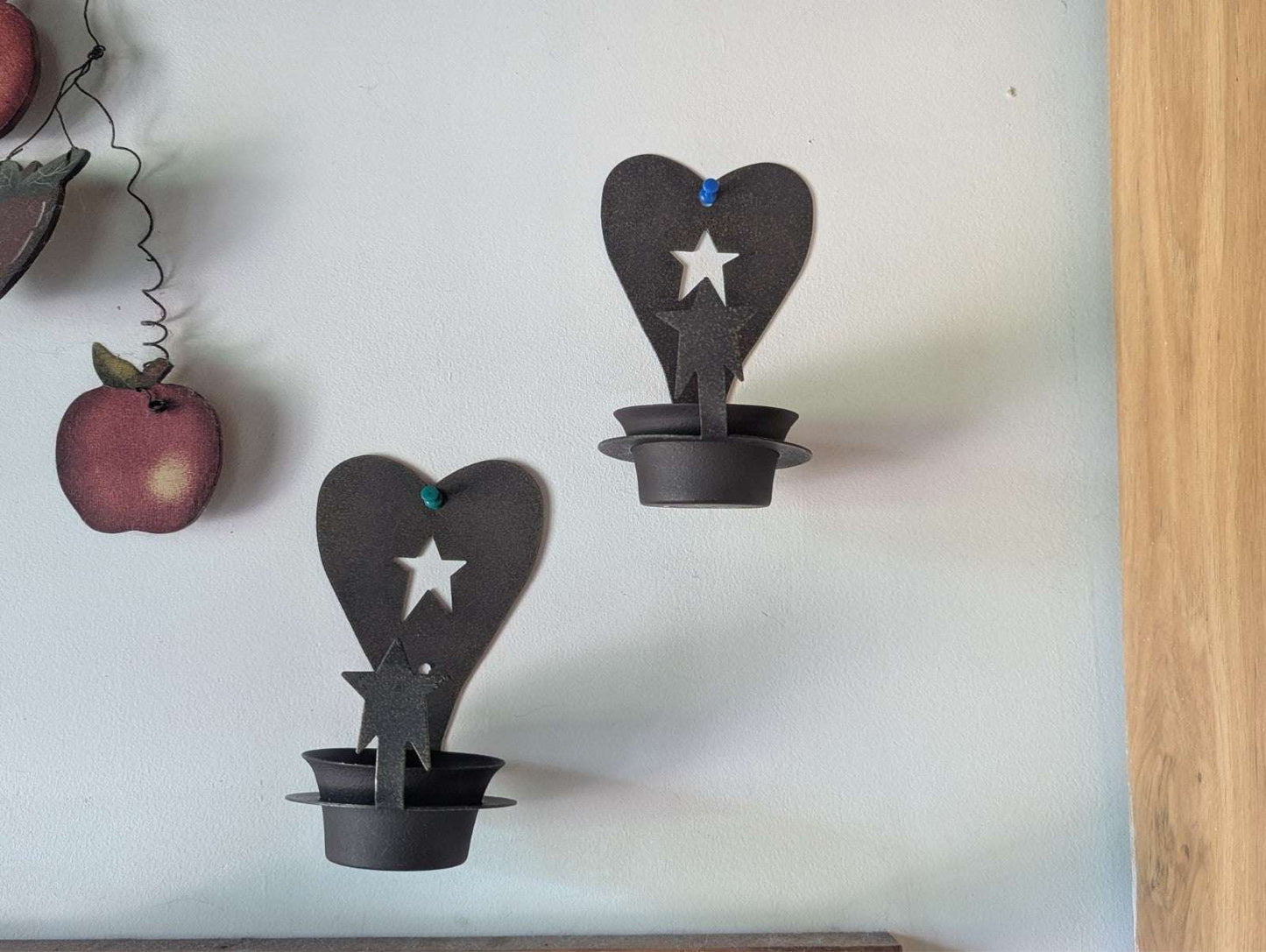 Vintage Hearts and Stars Candle Holders, Pair, Rustic, Country Design | Crystal Arborist