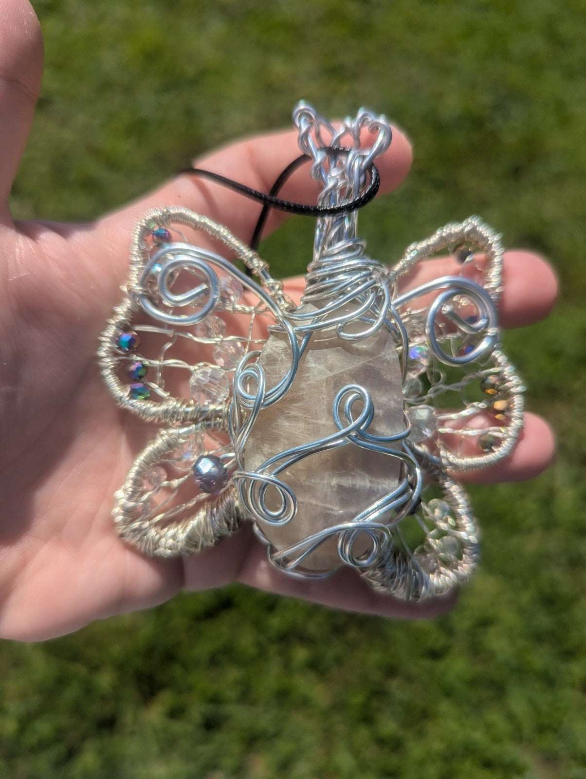 Handmade Sun and Moonstone Butterfly Necklace | Crystal Arborist