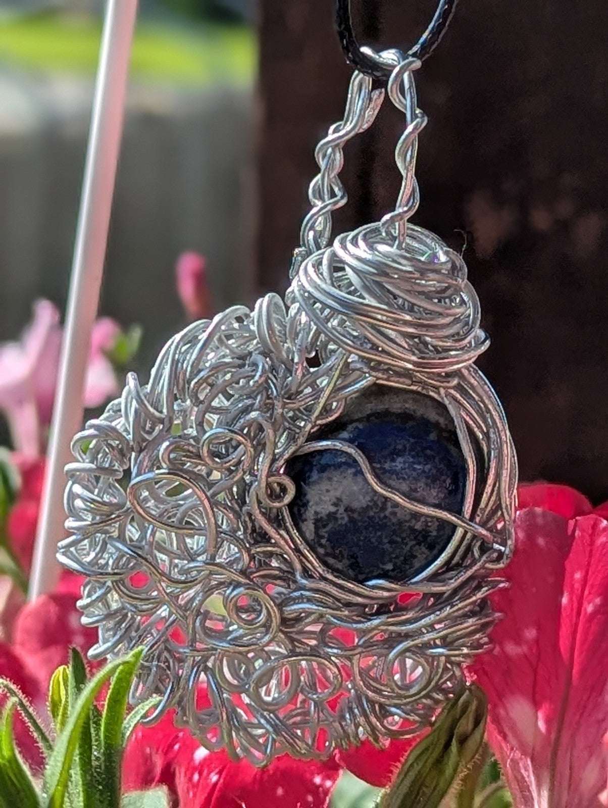 Lapis Lazuli Crescent Moon Wire Necklace for Wealth and Prosperity | Crystal Arborist