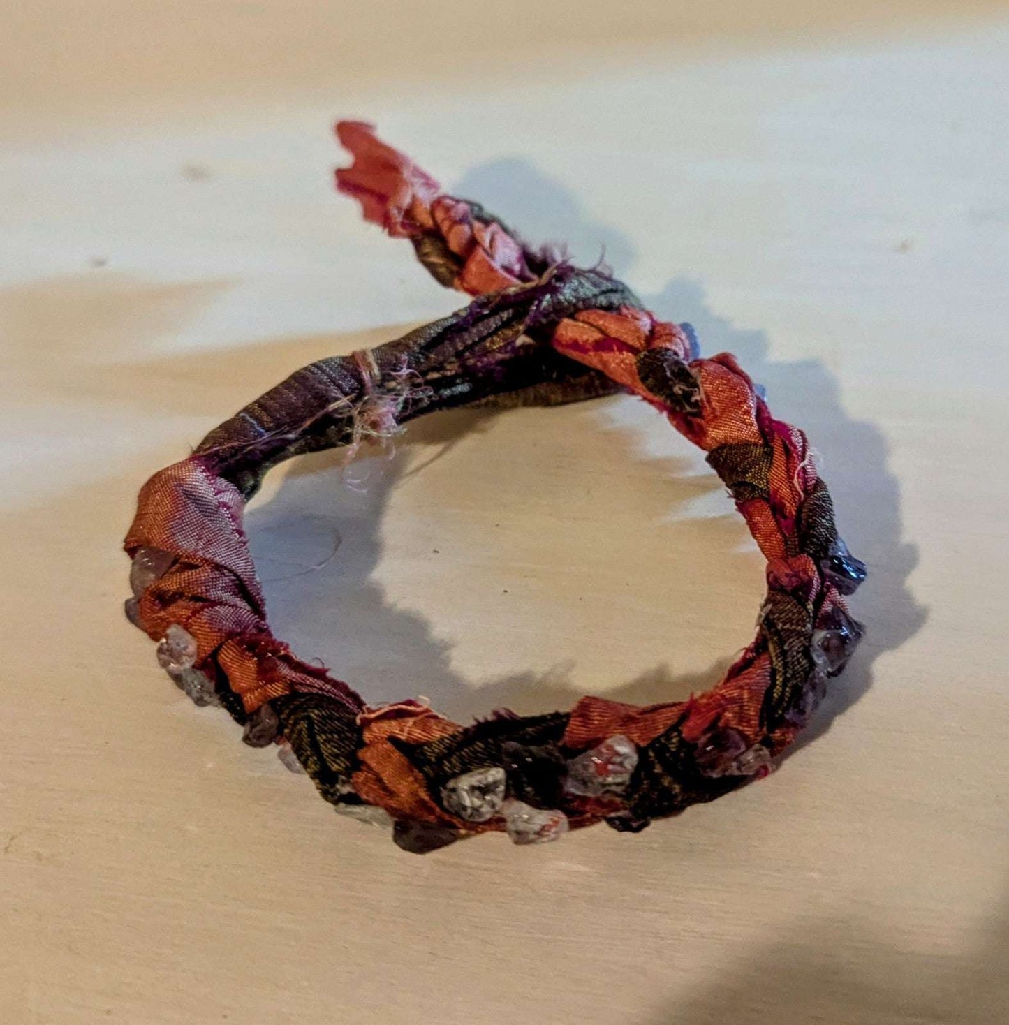 Aquamarine and Amethyst Sari Silk Braided Bracelet | Crystal Arborist