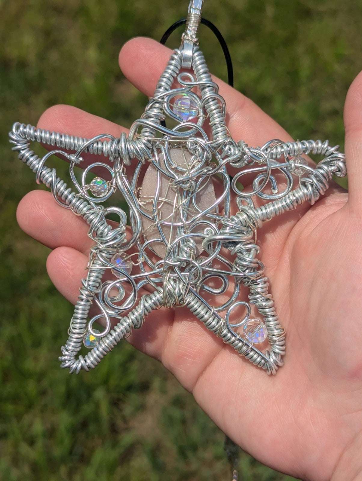 Retro Peach Moonstone Star Shaped Wire Necklace, Wicca, Halloween, Costume | Crystal Arborist