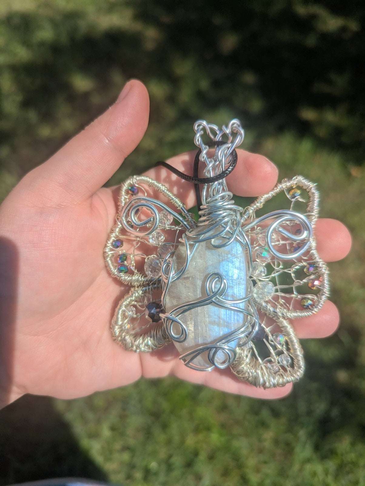 Handmade Sun and Moonstone Butterfly Necklace | Crystal Arborist