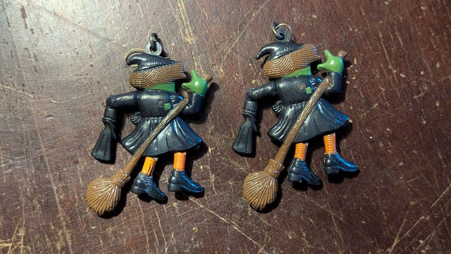 Creep Creations Witch Earrings Halloween Flying Broom Vintage KMart 88 | Crystal Arborist