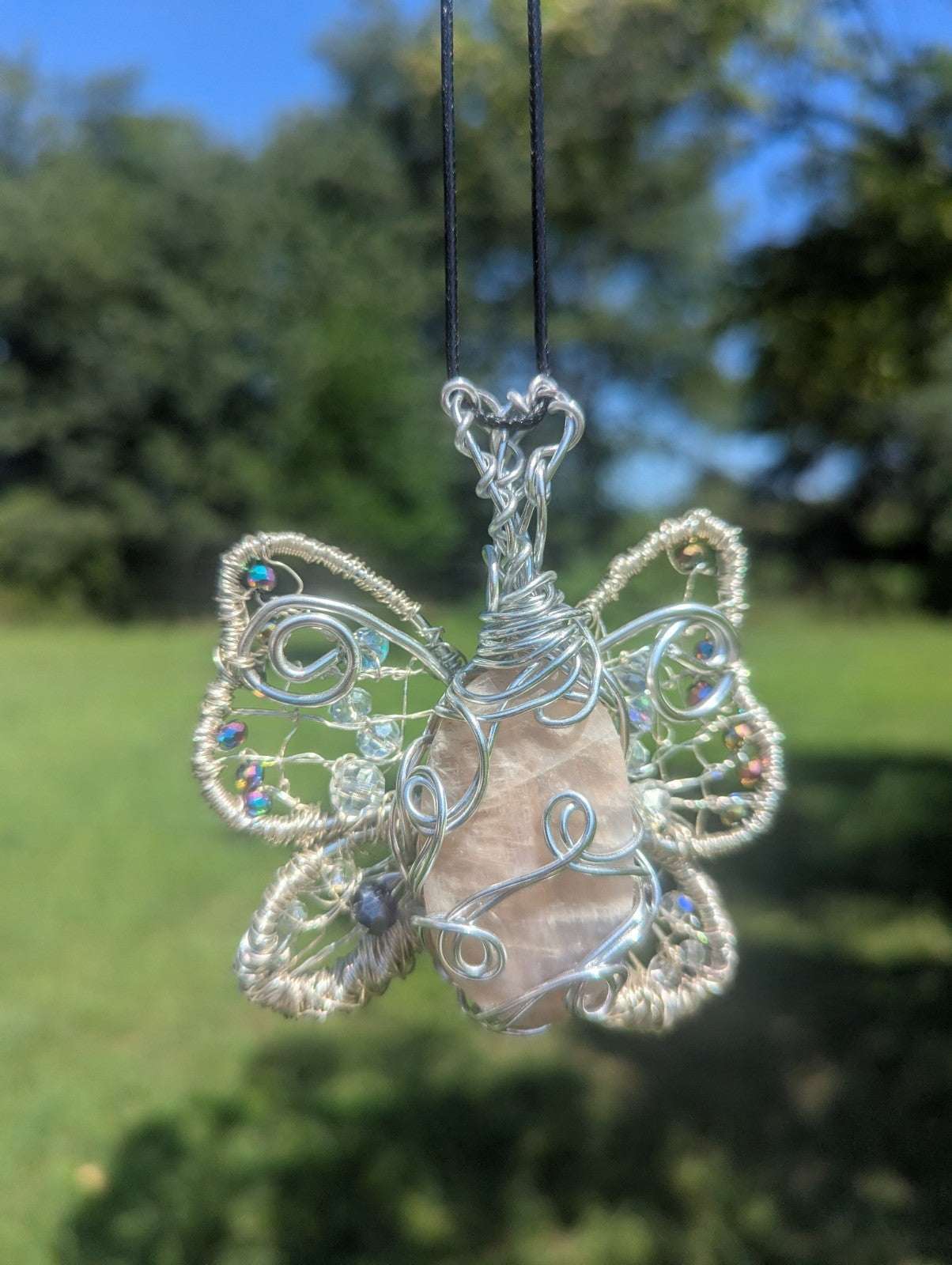 Handmade Sun and Moonstone Butterfly Necklace | Crystal Arborist