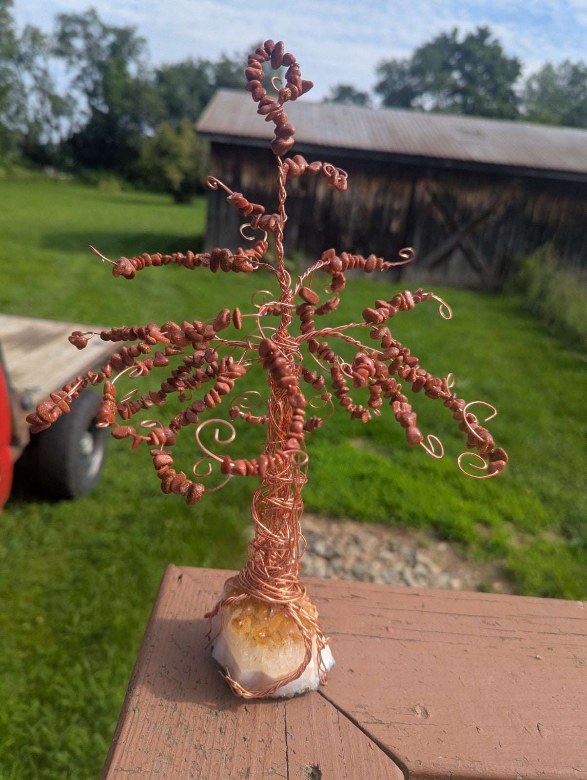 Citrine and Gold Sandstone Tree for Abundance and Emotional Well-being | Crystal Arborist