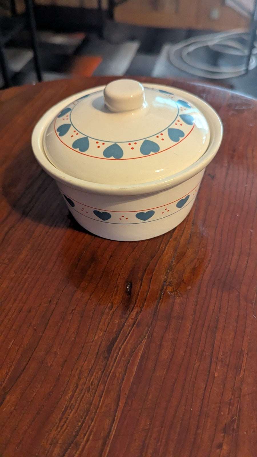 Vintage Sugar Dish, White With Blue Hearts, Cottage & Country Home Design | Crystal Arborist