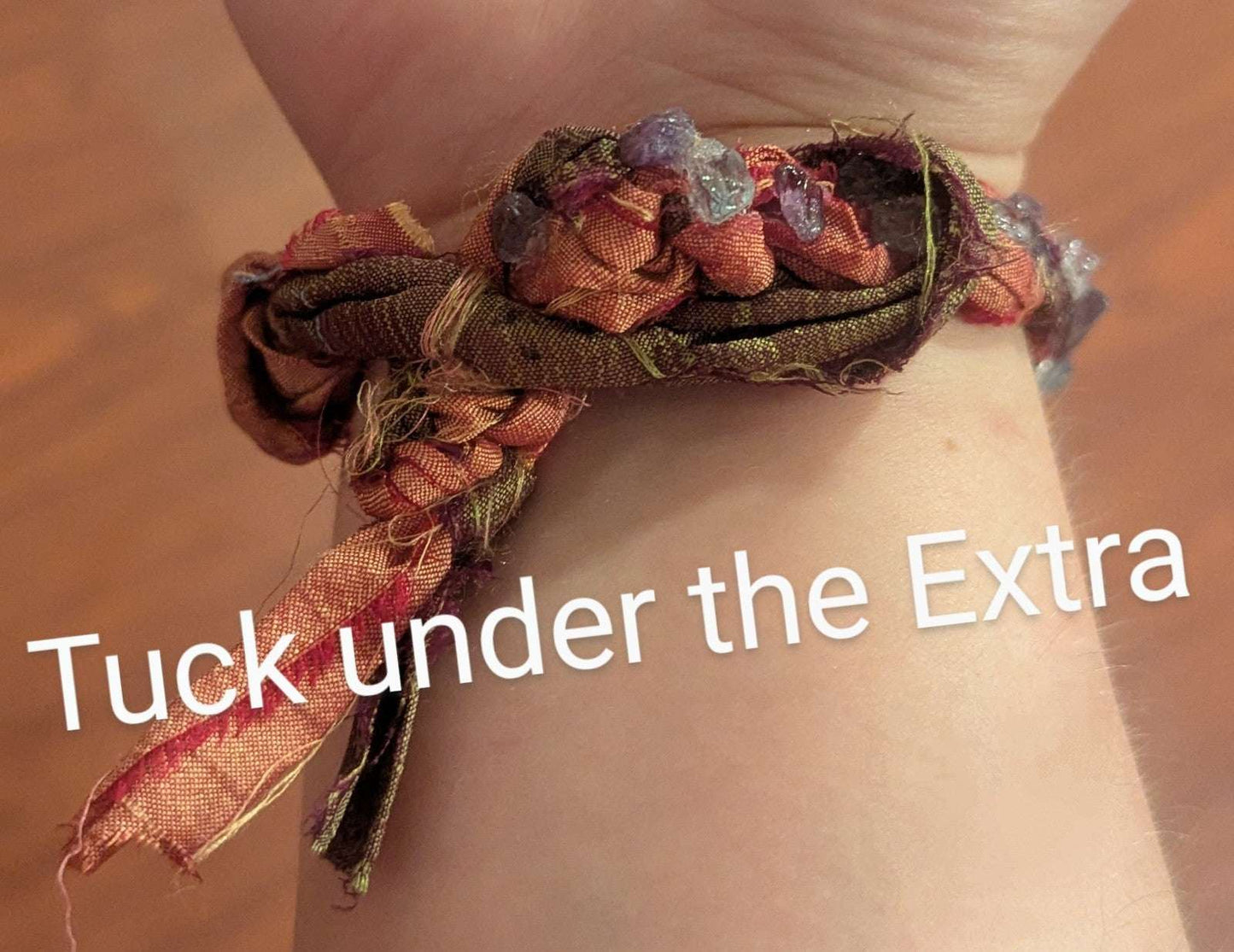 Aquamarine and Amethyst Sari Silk Braided Bracelet | Crystal Arborist