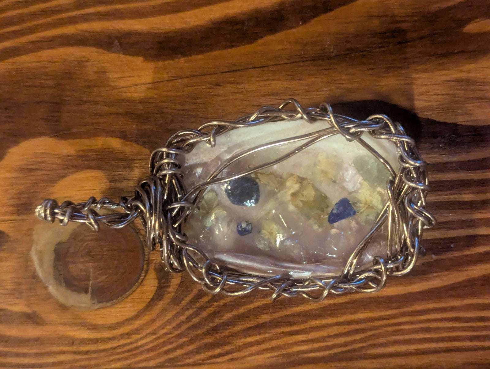 Wire Seashell Pendant, With Spring Flowers and Gemstones | Crystal Arborist