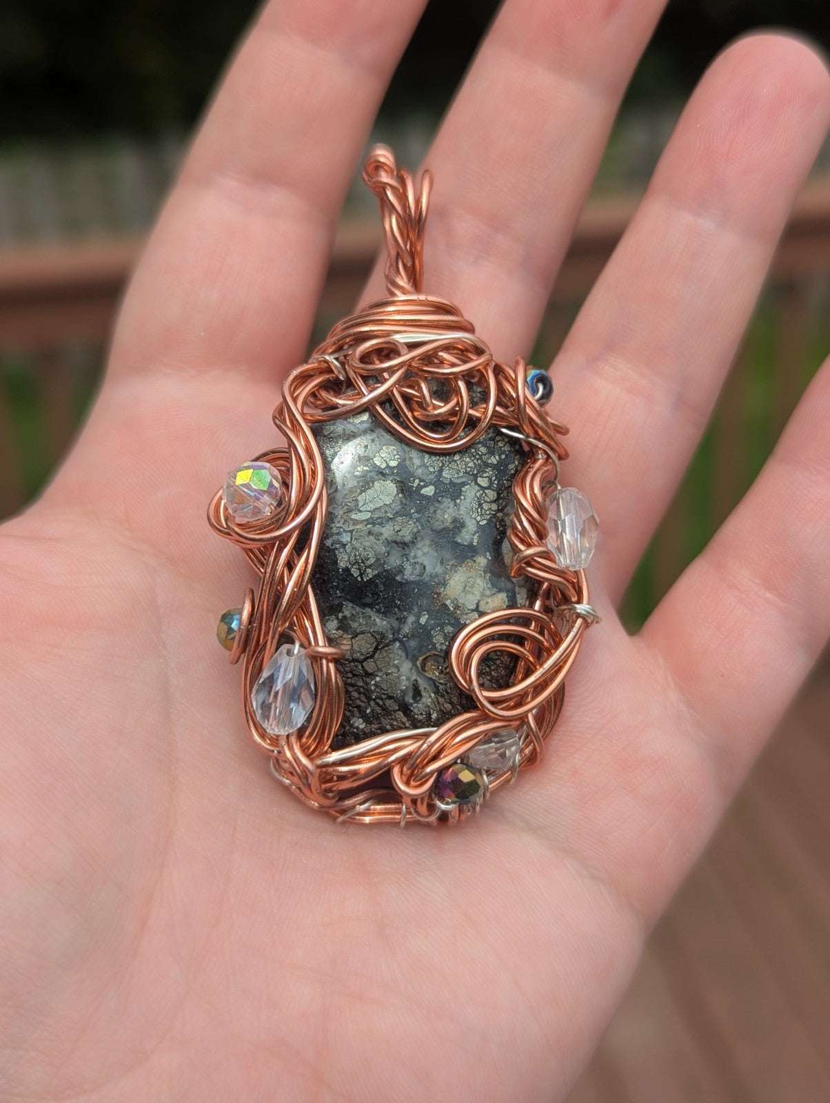 Marcasite Necklace, Handmade Pendant, Beautiful, Natural Gemstone & Glass Beads | Crystal Arborist