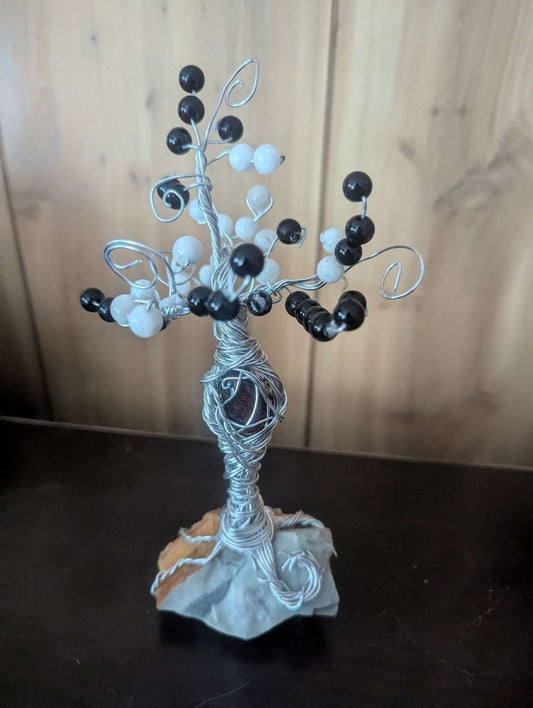 Small Moonstone, Onyx, and Mahogany Obsidian Tree, for Protection and Harmony | Crystal Arborist