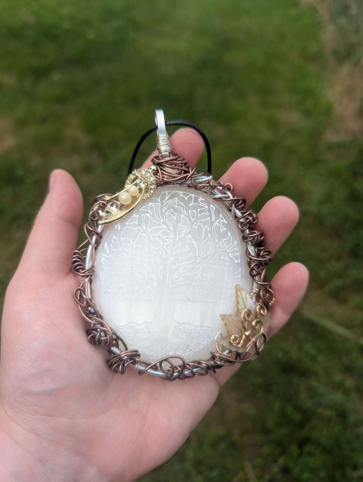 Selenite Crystal Wall Hanging/ Large Necklace, TreeDesign, Beautiful, Home Decor | Crystal Arborist